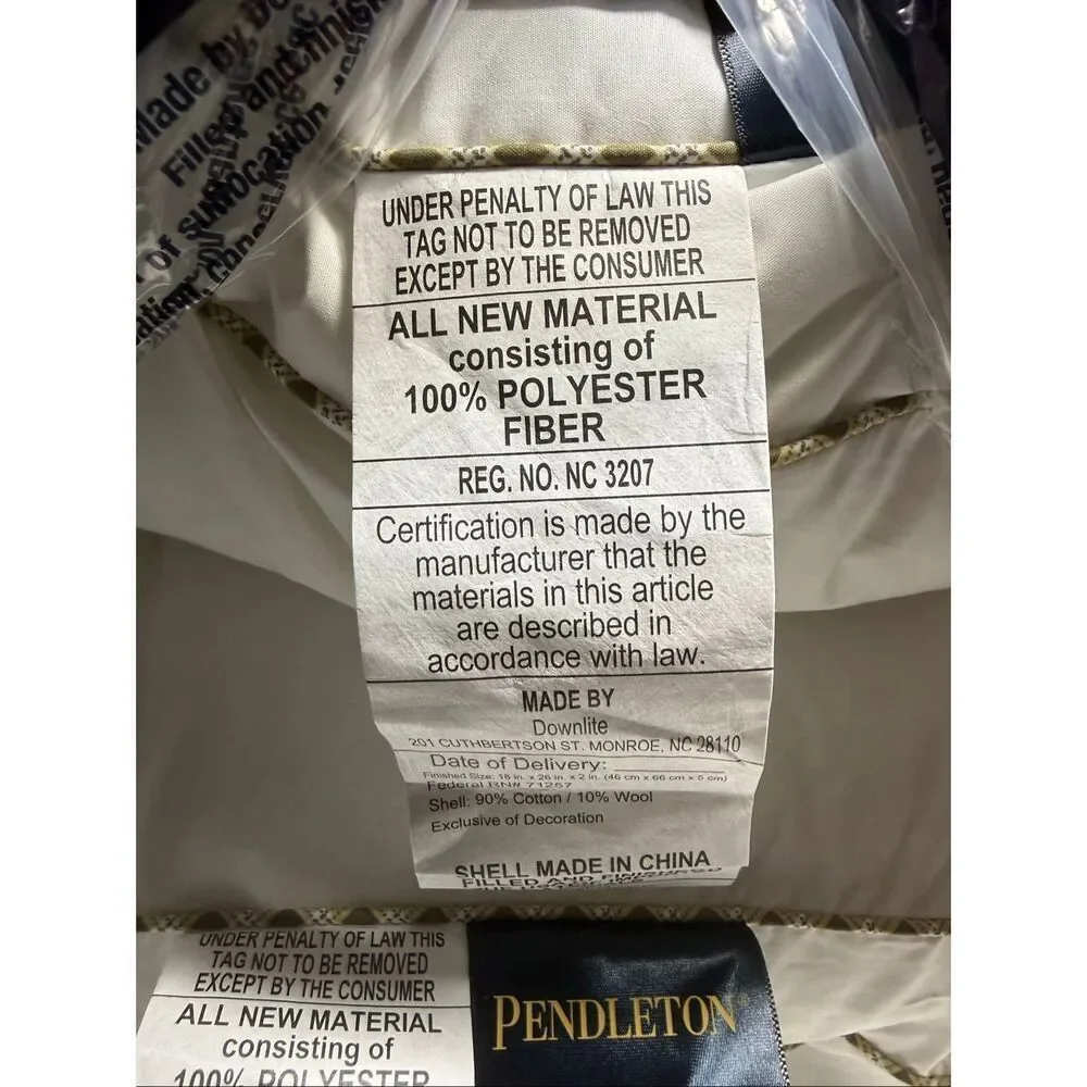 NWT Pendleton 2 Pillows Wool Cotton Temperature Control All Position Support